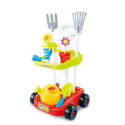 Children'S Gardening Trolley Set With Fake Garden Tools For Toddlers