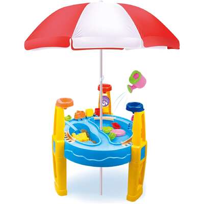 Outdoor sand and water table toy with umbrella (28 pcs accessories)