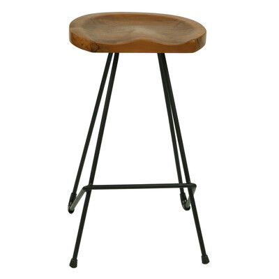 Saddle Shape Timber Top Iron Bar Stool
