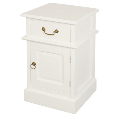 Solid Door 1 Drawer Bedside (White)