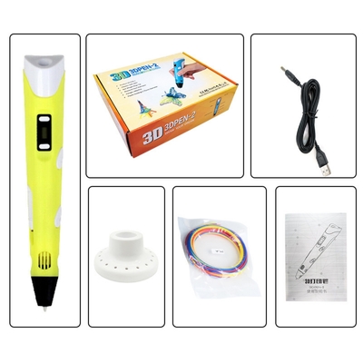 Usb 3D Printing Pen +Lcd Screen +3 Filaments Kid Gift Yellow