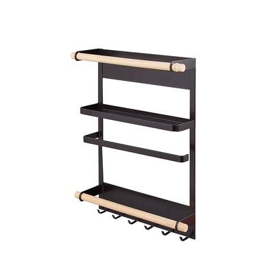 Magnetic Refrigerator Rack With Hooks For Spice Jars And Paper Storage