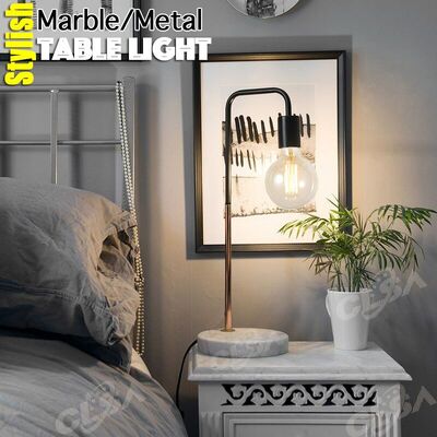2 x LED Table Light with Marble Base and Matt Black Metal Copper
