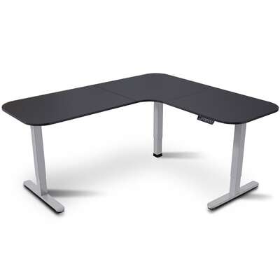 Standing Desk Corner Electric Height Adjustable Sit Stand Walnut Desktop Black Frame