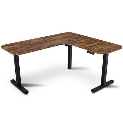 Standing Desk Corner Electric Height Adjustable Sit Stand Walnut Desktop Black Frame