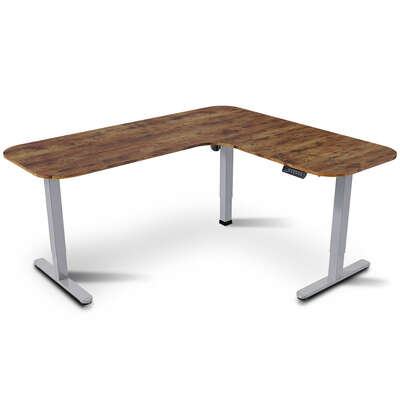 Standing Desk Corner Electric Height Adjustable Sit Stand Walnut Desktop Silver Frame