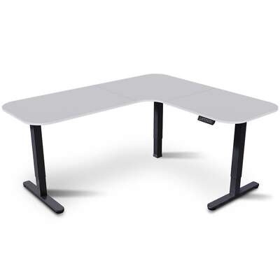 Standing Desk Corner Electric Height Adjustable Sit Stand White Desktop Black Frame