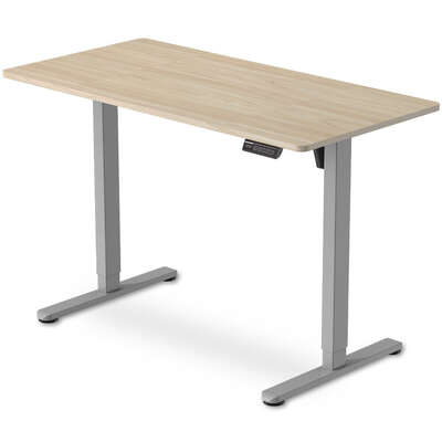 Standing Desk Electric Height Adjustable Sit Stand Light Oak Desktop Silver Frame