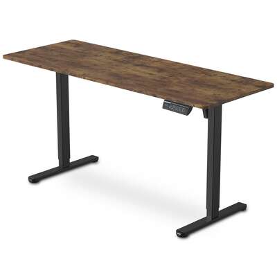 Standing Desk Electric Height Adjustable Sit Stand Walnut Desktop Black Frame