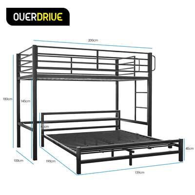  Single Loft Bed And Double Underbed, Matte Dark Grey - Stylish