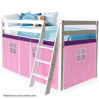 Wooden Kids Single Loft Bed Frame - Hiding Space Underneath With