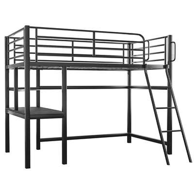 Gaming Loft Bed with Desk Steel Metal Frame Space Saving Design for Single Mattress