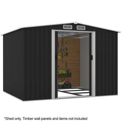 PlantCraft Galvanised Steel Garden Shed 2 with 2 Sliding Doors