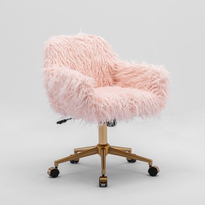 Office Chair Fur Modern Swivel Desk Chair For Women And Girls-Pink