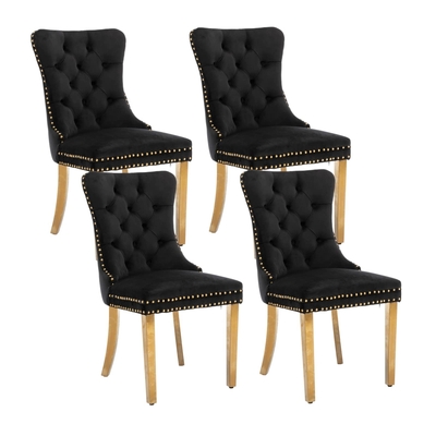 4X Velvet Dining Chairs With Golden Metal Legs-Black