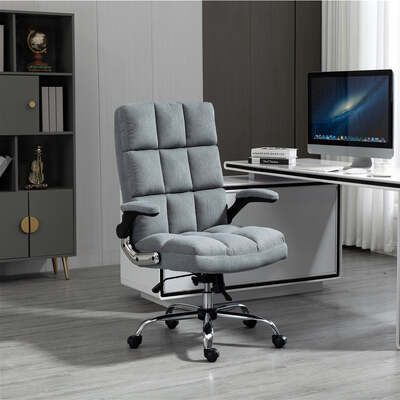 Soft Linen Home Ergonomic Swivel Adjustable Tilt Angle And Flip-Up Arms Office Chair