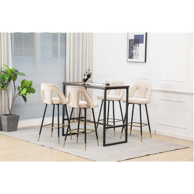 2X Velvet Bar Stool Gold Metal Legs Barstool Kitchen Nailhead Dining Chair Beige