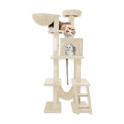 Upgrade Your Feline's Haven with a 155cm Plush Cat Condo Cat Tree in Beige
