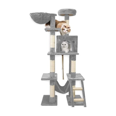 155cm Plush Cat Condo Cat Tree Light Grey