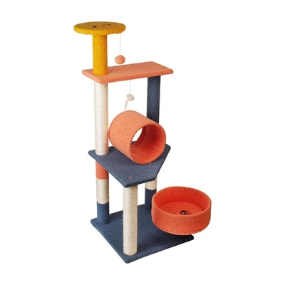110Cm Emoji Plush Cat Condo Cat Tree With Basket Blue Red