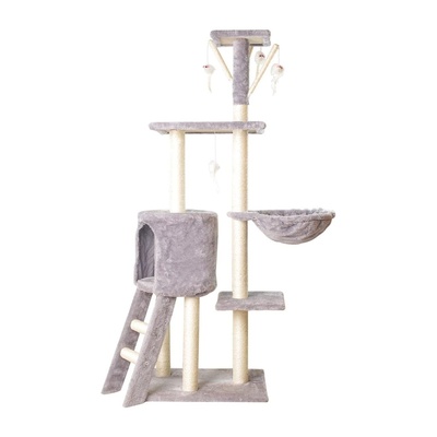 138Cm 5 Layer Plush Cat Condo Cat Tree Light Grey