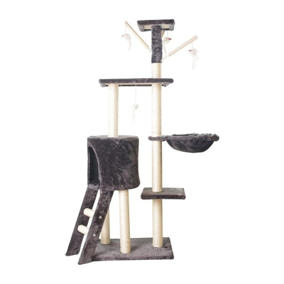 138Cm 5 Layer Plush Cat Condo Cat Tree Dark Grey