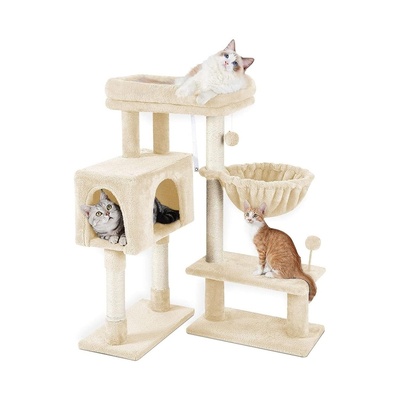 97cm Adjustable Base Plush Cat Tree Beige 