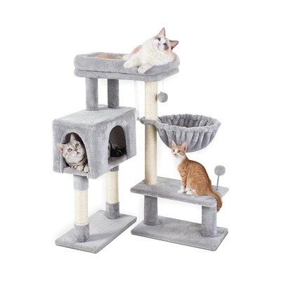 97Cm Adjustable Base Plush Cat Tree Light Grey