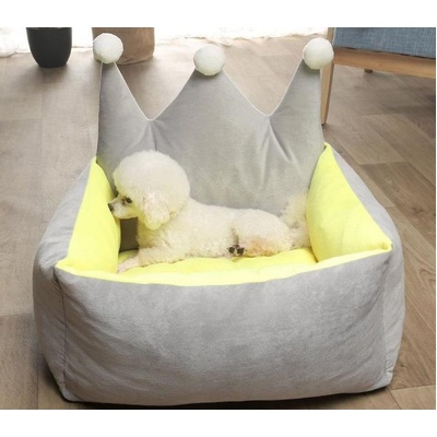 Pet Bed Crown Shape M Grey Yellow