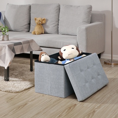 76Cm Folding Storage Ottoman Bench Foot Rest Stool Light Gray