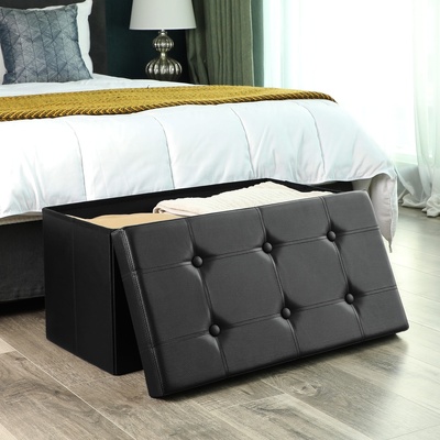 76Cm Folding Storage Ottoman Bench Footrest Black