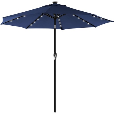 2.7m Solar Lighted Outdoor Patio Umbrella Navy Blue