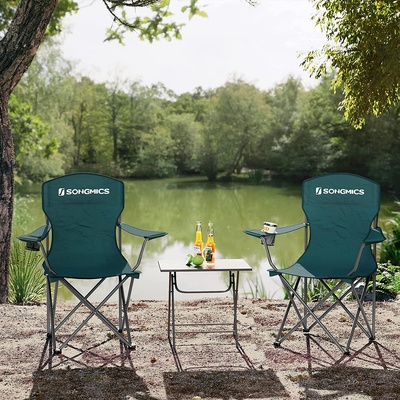 Set Of 2 Folding Camping Outdoor Chairs Dark Green