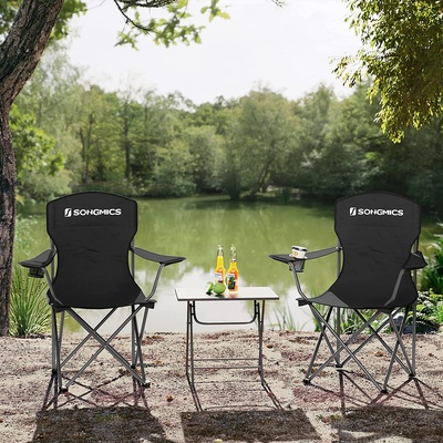 Set Of 2 Folding Camping Outdoor Chairs Black