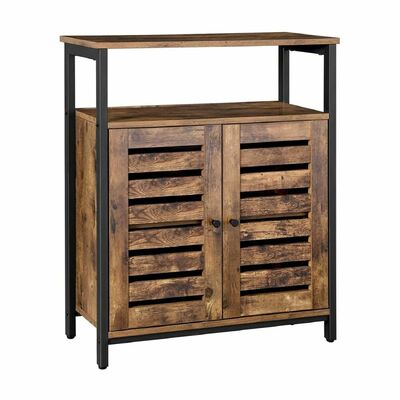 Standing Cabinet Storage Accent Side with Shelf Cupboard with Louvred Doors Rustic Brown