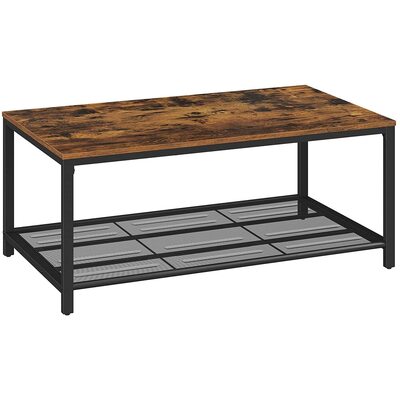 Coffee Table Living Room Table With Dense Mesh Shelf Large Storage Rustic Brown