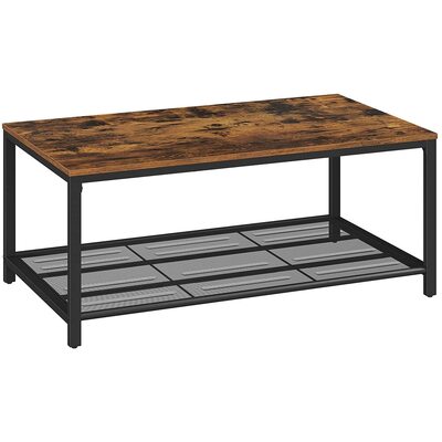Coffee Table Living Room Table with Dense Mesh Shelf Large Storage Space Rustic Brown