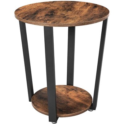 Side Table Industrial Coffee Table Round Sofa Table With Iron Frame Rustic Brown