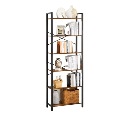 6-Tier Bookcase Storage Shelf Steel Frame For Living Room Study Brown Black