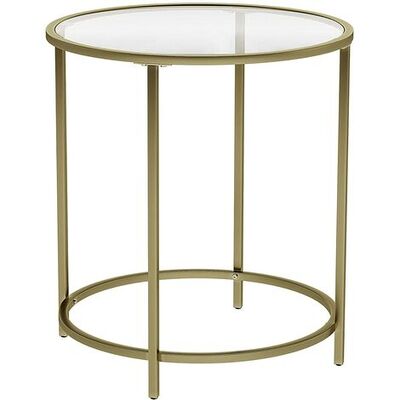 Round Side Table Tempered Glass End Table Coffee Table Gold
