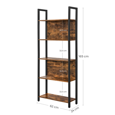 Bookshelf with 5 Shelves Rustic Brown and Black LLS025B01