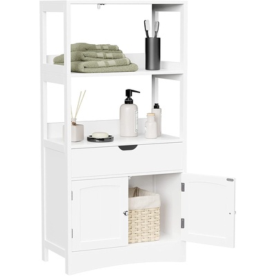 Floor Cabinet with Drawer 2 Open Shelves and Double Doors White BBC64WT