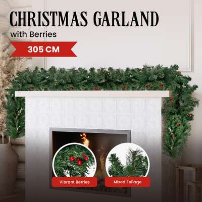 3.05m Christmas Garland with Berries Pine Tree Decoration Ornament Your Garland Beautiful