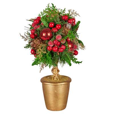  36cm Christmas Tabletop Topiary Tree Pre-Decorated Berries