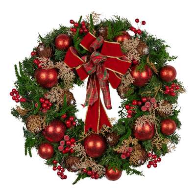  56cm Christmas Wreath Lush Green Holiday Door Wreath with Red Berries