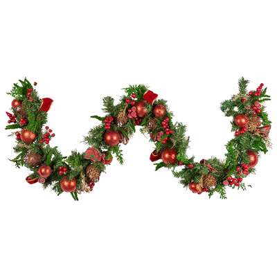 1.85m Christmas Garland with Red Berries Pine Cones Baubles Bows Tree Decoration Ornament