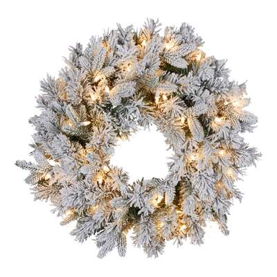 Christmas Wreath Snowy Atica Pre-Lit with LED Lights Front Door Decoration Ornament