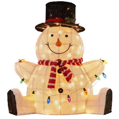  82cm Sitting Snowman Christmas Display with Lights