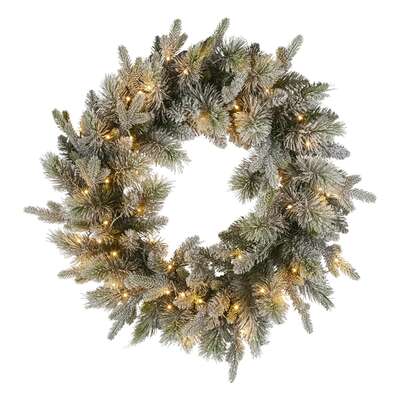 76cm Christmas Wreath Snowy Stamford Spruce with LED Lights Front Door Decoration