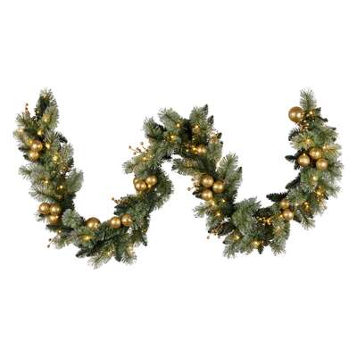 2.7m Christmas Garland with Gold Baubles and LED Lights Mantle Decoration Ornament